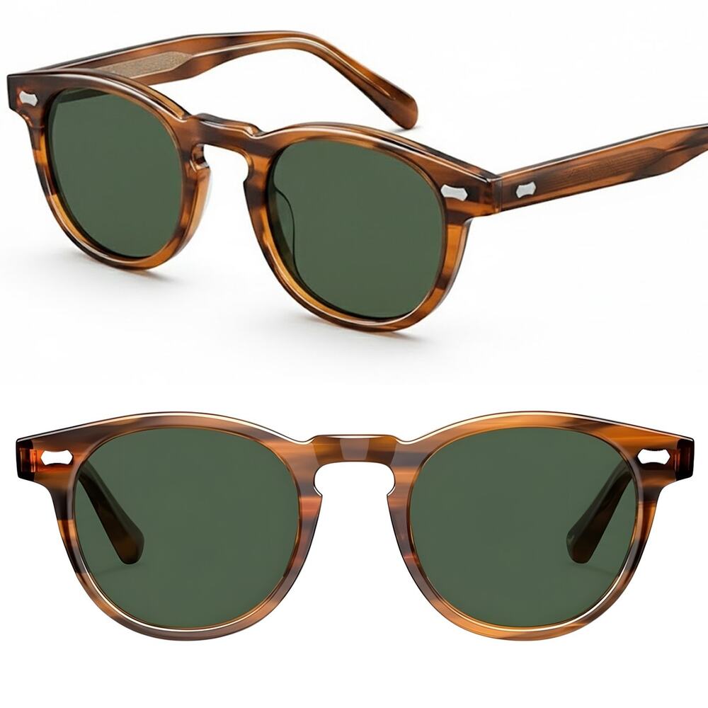 Tortoise & Green Round Sunglasses Classic Hipster Retro Urban For Unisex Stylish
